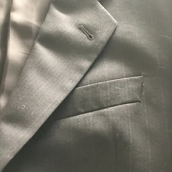 Warren K. Cook Men's Dark Blue Striped 2-Button 100% Wool Suit - Picture 8 of 16